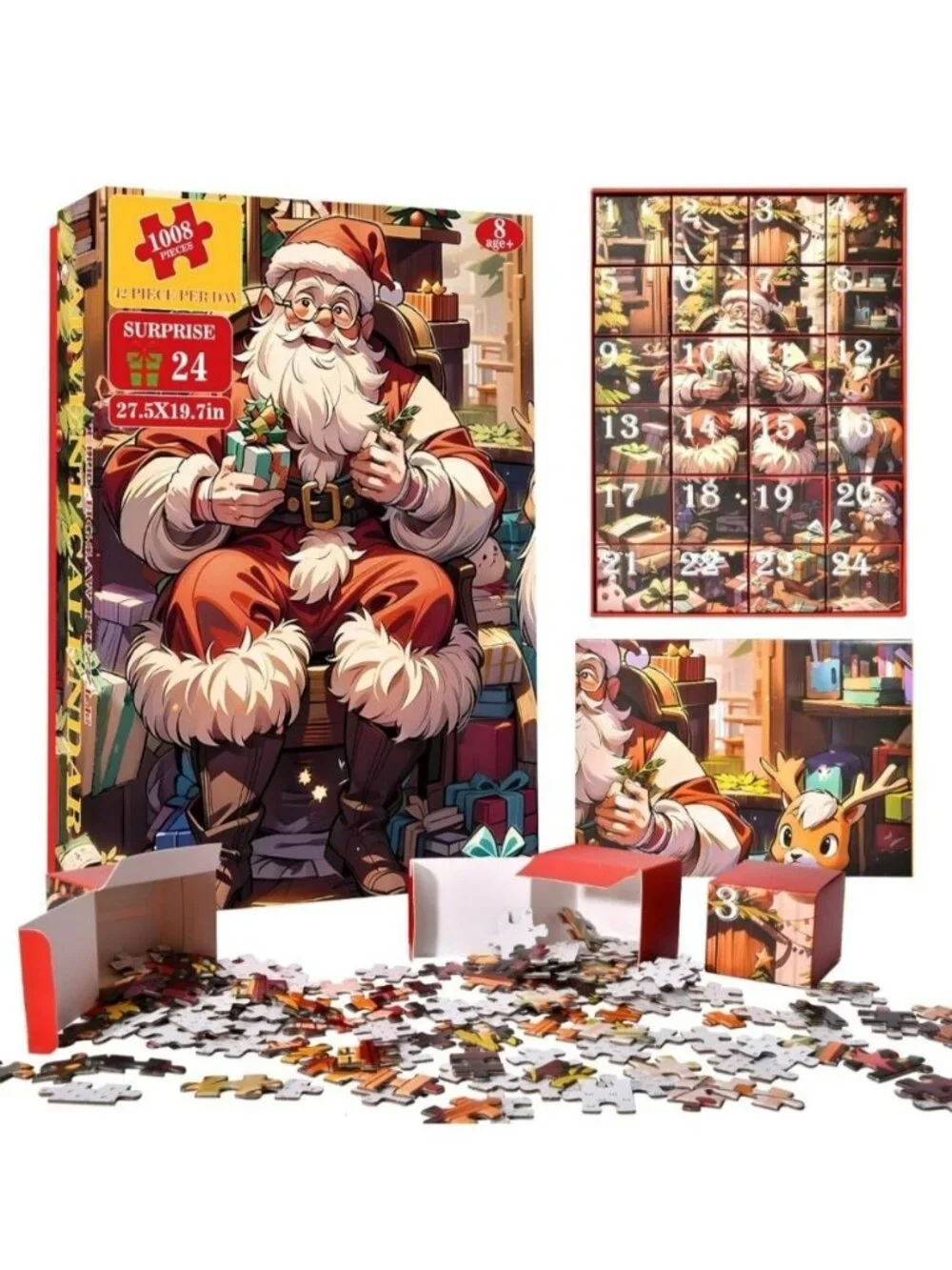 Christmas Puzzle Advent Calendar 1008-Piece Jigsaw 27.5X19.7in For Ages 8 & Up H